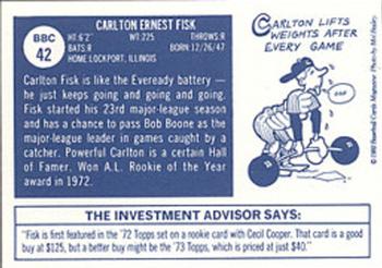 1992 Baseball Cards Magazine '70 Topps Replicas #42 Carlton Fisk Back