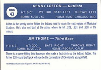 1992 Baseball Cards Magazine '70 Topps Replicas #43 Kenny Lofton / Jim Thome Back