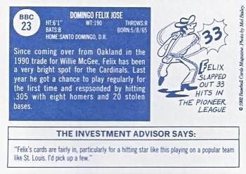 1992 Baseball Cards Magazine '70 Topps Replicas #23 Felix Jose Back