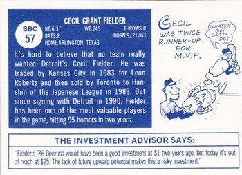 1992 Baseball Cards Magazine '70 Topps Replicas #57 Cecil Fielder Back