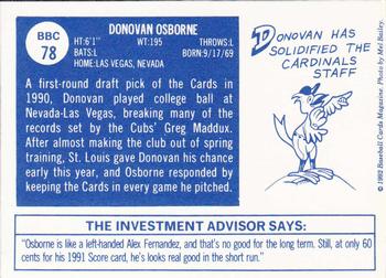 1992 Baseball Cards Magazine '70 Topps Replicas #78 Donovan Osborne Back