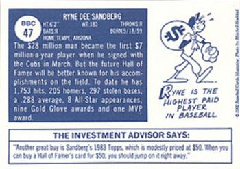 1992 Baseball Cards Magazine '70 Topps Replicas #47 Ryne Sandberg Back