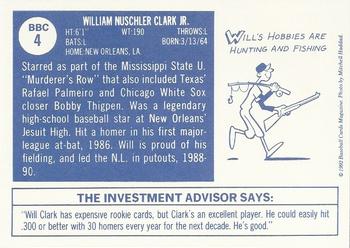 1992 Baseball Cards Magazine '70 Topps Replicas #4 Will Clark Back