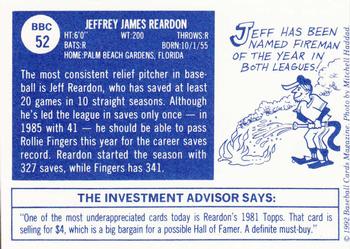 1992 Baseball Cards Magazine '70 Topps Replicas #52 Jeff Reardon Back