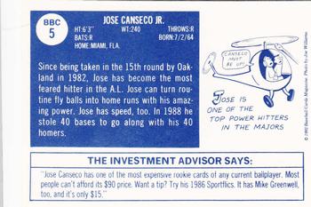 1992 Baseball Cards Magazine '70 Topps Replicas #5 Jose Canseco Back