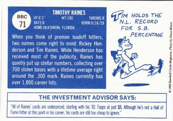 1992 Baseball Cards Magazine '70 Topps Replicas #71 Tim Raines Back