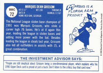 1992 Baseball Cards Magazine '70 Topps Replicas #72 Marquis Grissom Back