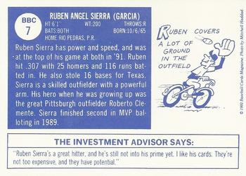 1992 Baseball Cards Magazine '70 Topps Replicas #7 Ruben Sierra Back