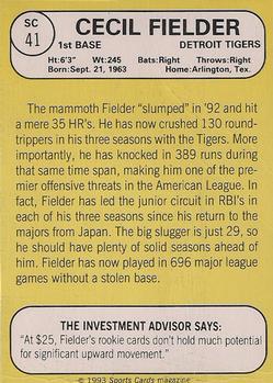 1993 Baseball Card Magazine / Sports Card Magazine #SC41 Cecil Fielder Back