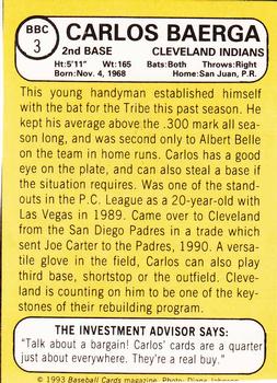 1993 Baseball Card Magazine / Sports Card Magazine #BBC3 Carlos Baerga Back
