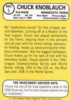 1993 Baseball Card Magazine / Sports Card Magazine #BBC5 Chuck Knoblauch Back