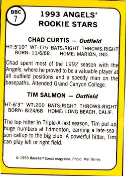 1993 Baseball Card Magazine / Sports Card Magazine #BBC7 Angels 1993 Rookie Stars (Chad Curtis / Tim Salmon) Back