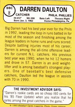 1993 Baseball Card Magazine / Sports Card Magazine #BBC8 Darren Daulton Back