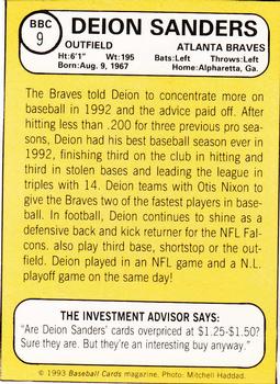 1993 Baseball Card Magazine / Sports Card Magazine #BBC9 Deion Sanders Back