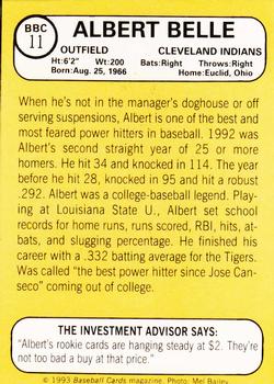 1993 Baseball Card Magazine / Sports Card Magazine #BBC11 Albert Belle Back
