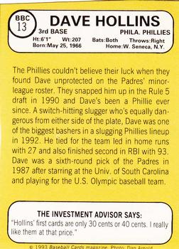 1993 Baseball Card Magazine / Sports Card Magazine #BBC13 Dave Hollins Back