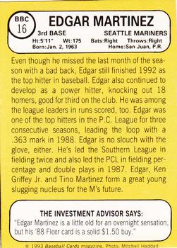 1993 Baseball Card Magazine / Sports Card Magazine #BBC16 Edgar Martinez Back