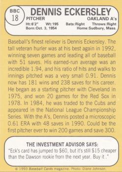 1993 Baseball Card Magazine / Sports Card Magazine #BBC18 Dennis Eckersley Back