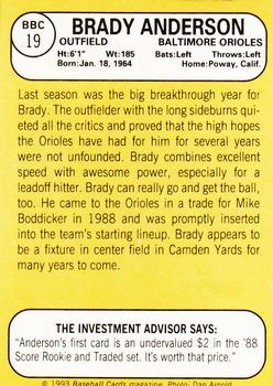 1993 Baseball Card Magazine / Sports Card Magazine #BBC19 Brady Anderson Back