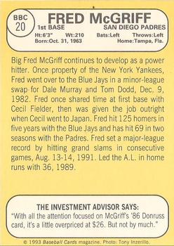 1993 Baseball Card Magazine / Sports Card Magazine #BBC20 Fred McGriff Back