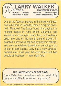 1993 Baseball Card Magazine / Sports Card Magazine #BBC24 Larry Walker Back