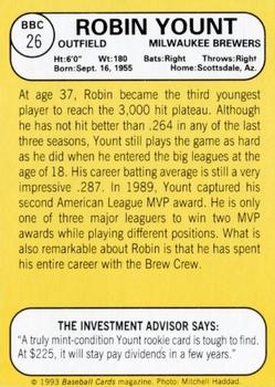 1993 Baseball Card Magazine / Sports Card Magazine #BBC26 Robin Yount Back