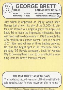 1993 Baseball Card Magazine / Sports Card Magazine #BBC27 George Brett Back