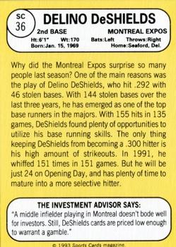 1993 Baseball Card Magazine / Sports Card Magazine #SC36 Delino DeShields Back