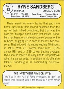 1993 Baseball Card Magazine / Sports Card Magazine #SC43 Ryne Sandberg Back