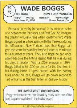 1993 Baseball Card Magazine / Sports Card Magazine #SC76 Wade Boggs Back