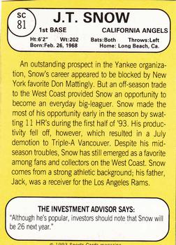 1993 Baseball Card Magazine / Sports Card Magazine #SC81 J.T. Snow Back
