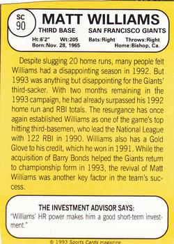 1993 Baseball Card Magazine / Sports Card Magazine #SC90 Matt Williams Back