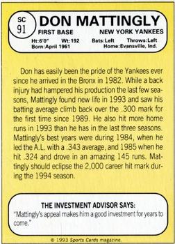 1993 Baseball Card Magazine / Sports Card Magazine #SC91 Don Mattingly Back