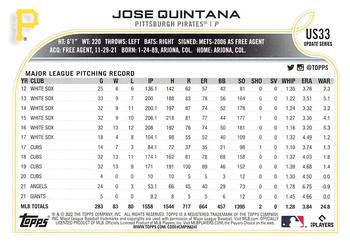 2022 Topps Update - Gold Foil #US33 Jose Quintana Back