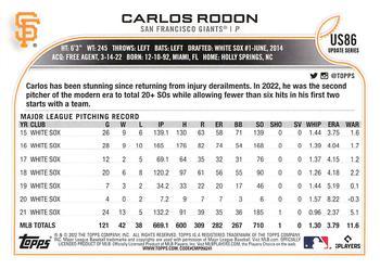 2022 Topps Update - Gold Foil #US86 Carlos Rodon Back