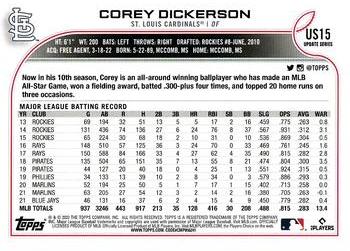 2022 Topps Update - Royal Blue #US15 Corey Dickerson Back