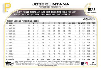 2022 Topps Update - Royal Blue #US33 Jose Quintana Back
