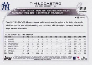2022 Topps Update - Royal Blue #US156 Tim Locastro Back