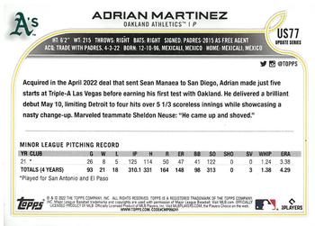 2022 Topps Update - Rainbow Foil #US77 Adrian Martinez Back