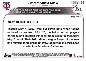 2022 Topps Update - Green Foil #US5 Jose Miranda Back