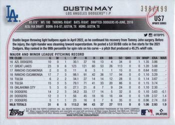 2022 Topps Update - Green Foil #US7 Dustin May Back