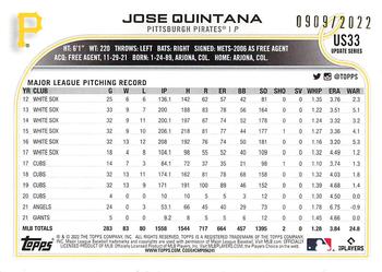 2022 Topps Update - Gold #US33 Jose Quintana Back