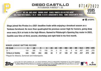 2022 Topps Update - Gold #US85 Diego Castillo Back