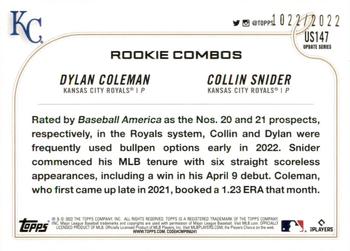 2022 Topps Update - Gold #US147 Dylan Coleman / Collin Snider Back