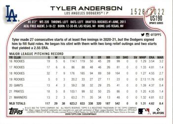 2022 Topps Update - Gold #US190 Tyler Anderson Back