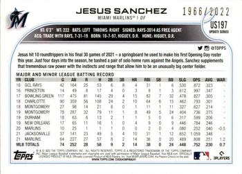 2022 Topps Update - Gold #US197 Jesus Sanchez Back