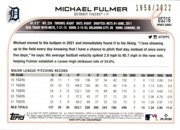 2022 Topps Update - Gold #US216 Michael Fulmer Back