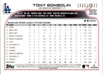 2022 Topps Update - Gold #US252 Tony Gonsolin Back