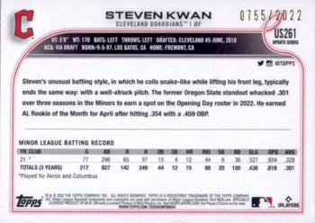 2022 Topps Update - Gold #US261 Steven Kwan Back