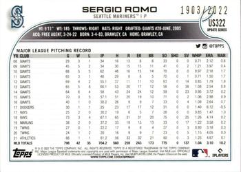 2022 Topps Update - Gold #US322 Sergio Romo Back